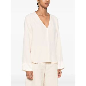 FORTE FORTE Cream Ivory Crepe V-Neck Boxy Blouse Top Quiet Luxury Size Medium